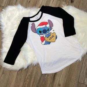 Disney Stich Love Baseball Varsity 3/4 Sleeve Shirt Size Medium